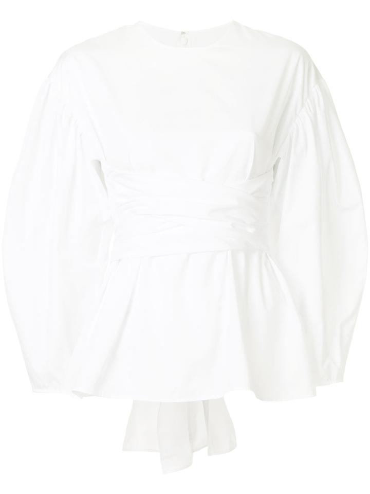 Le Ciel Bleu Waist-wrap Flared Top - White