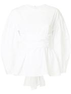 Le Ciel Bleu Waist-wrap Flared Top - White