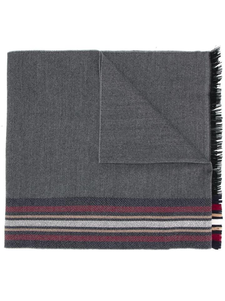 Hackett Striped Fine Knit Scarf - Grey