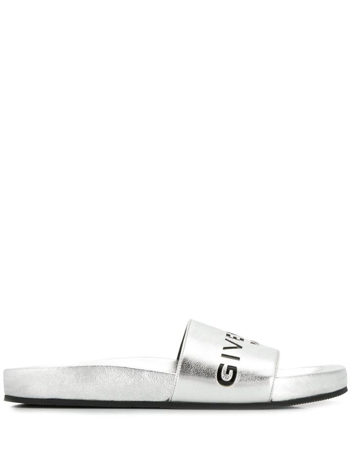 Givenchy Branded Slides - Silver