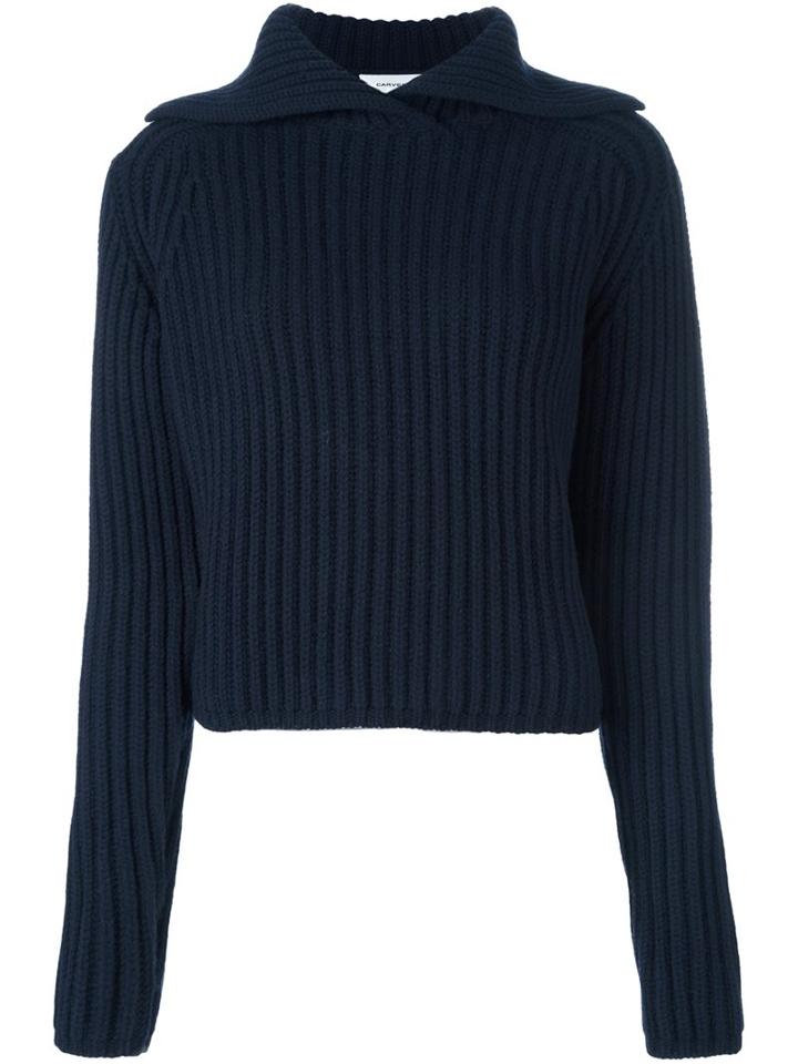 Carven Ribbed Jumper, Women's, Size: Small, Blue, Nylon/wool