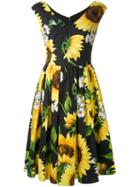 Dolce & Gabbana - Sunflower Pleated Dress - Women - Cotton - 42, Black, Cotton