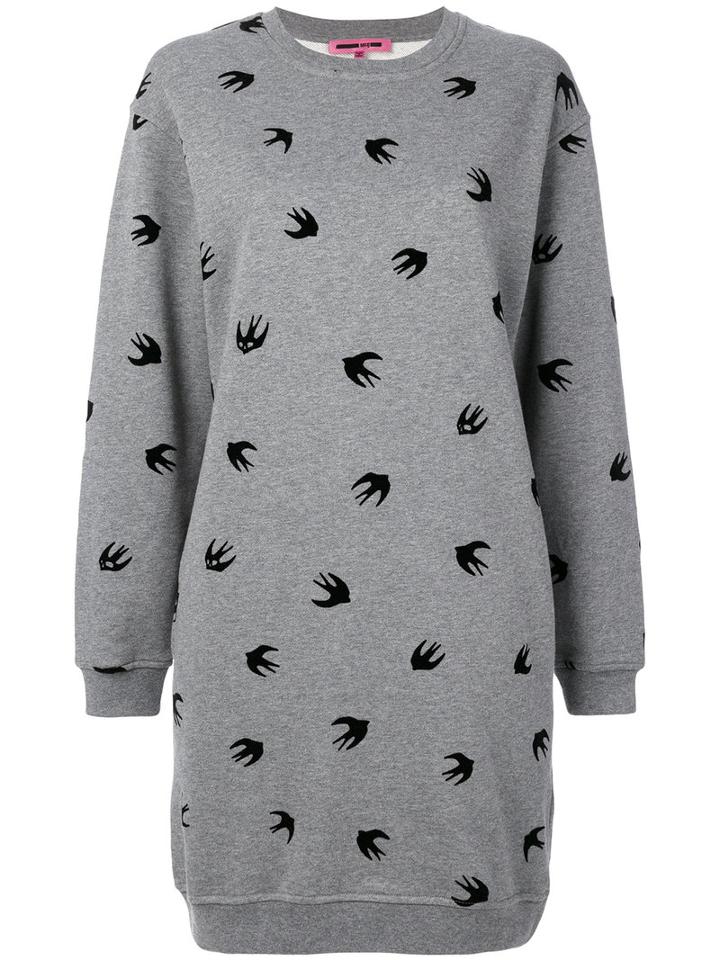 Mcq Alexander Mcqueen - Flocked Swallow Sweatshirt Dress - Women - Cotton - Xs, Grey, Cotton
