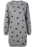 Mcq Alexander Mcqueen - Flocked Swallow Sweatshirt Dress - Women - Cotton - Xs, Grey, Cotton