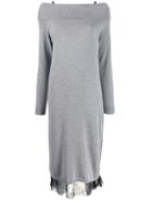 Twin-set Off The Shoulder Knit And Lace Dress - Grey