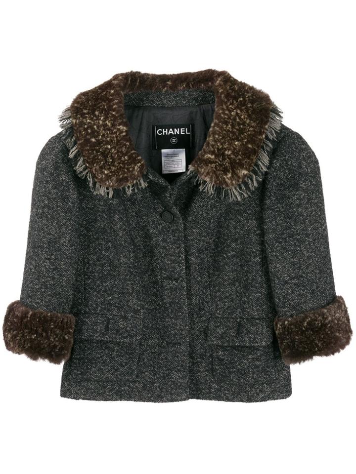 Chanel Pre-owned 2000's Herringbone Cropped Jacket - Grey