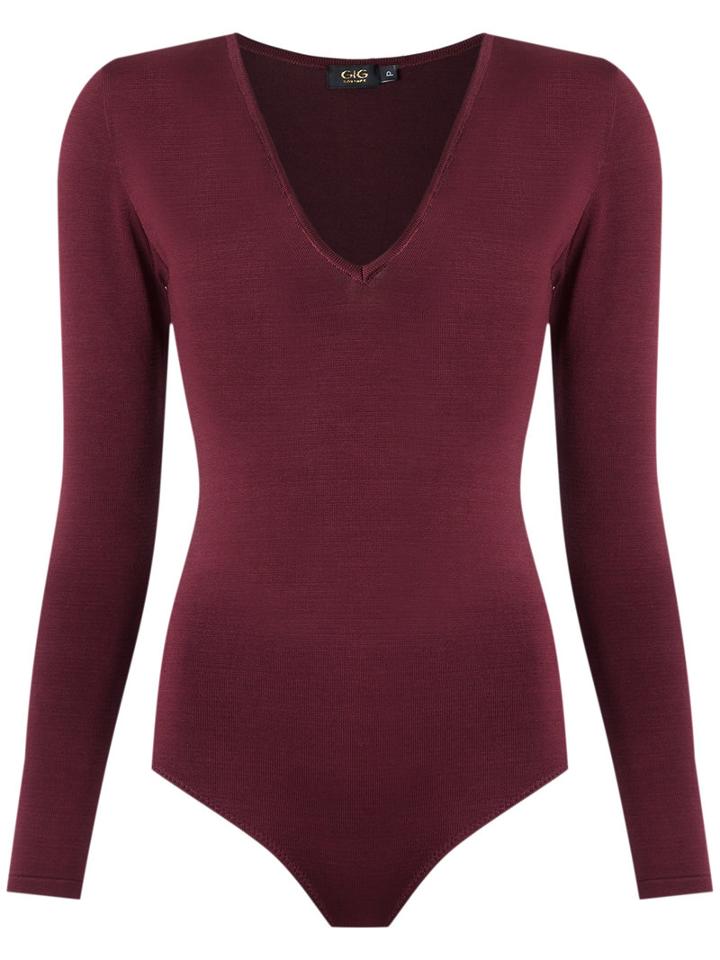 Gig - V Neck Knit Body - Women - Viscose - M, Red, Viscose