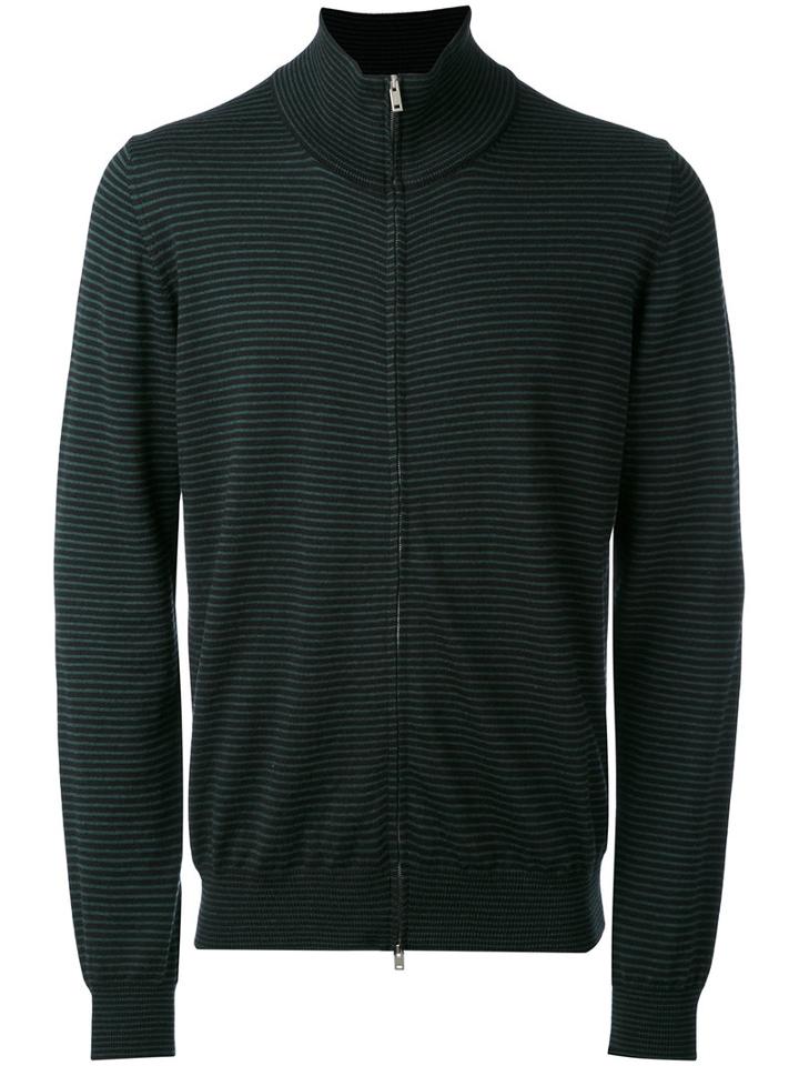Maison Margiela - Striped Zip-up Cardigan - Men - Cotton/leather/wool - S, Blue, Cotton/leather/wool