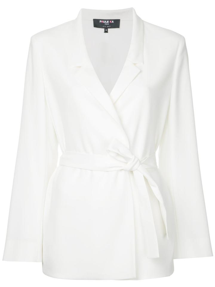 Paule Ka - Belted Woven Suit Jacket - Women - Polyester/triacetate - 42, Women's, White, Polyester/triacetate