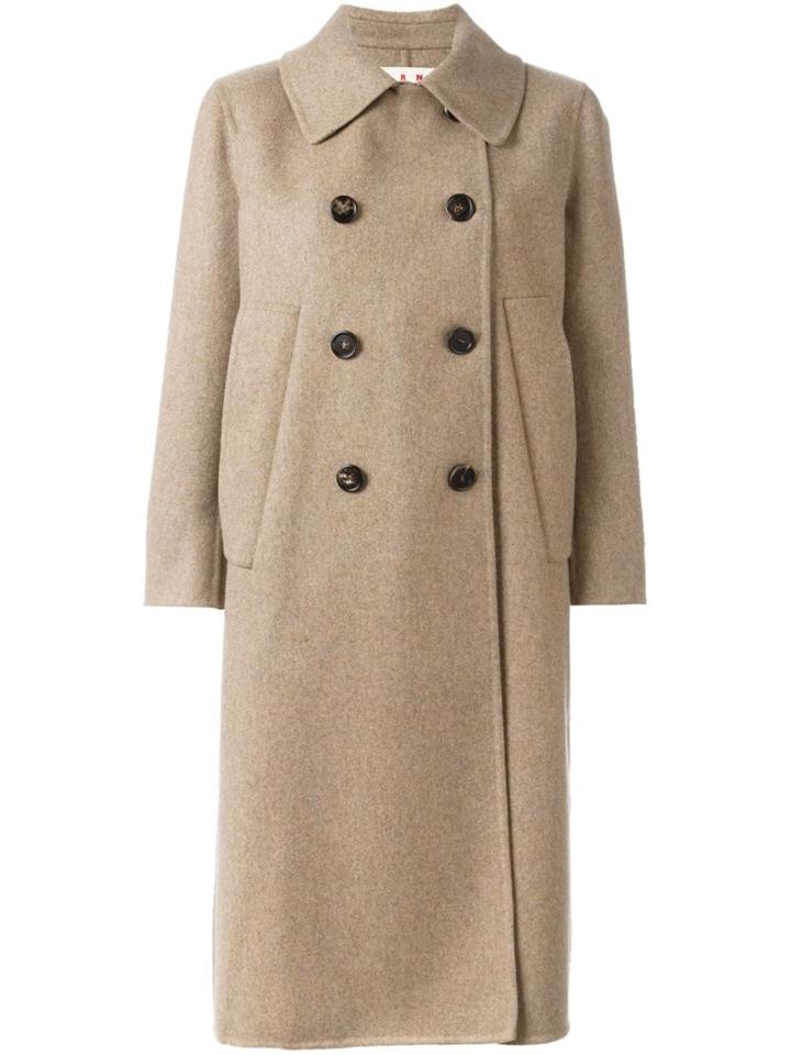 Marni Double Breasted Mid-length Coat, Women's, Size: 42, Nude/neutrals, Polyamide/virgin Wool