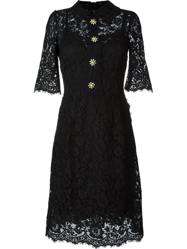 Dolce & Gabbana Floral Lace Midi Dress, Women's, Size: 38, Black, Polyamide/cotton/viscose/polyamide
