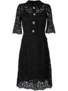 Dolce & Gabbana Floral Lace Midi Dress, Women's, Size: 38, Black, Polyamide/cotton/viscose/polyamide