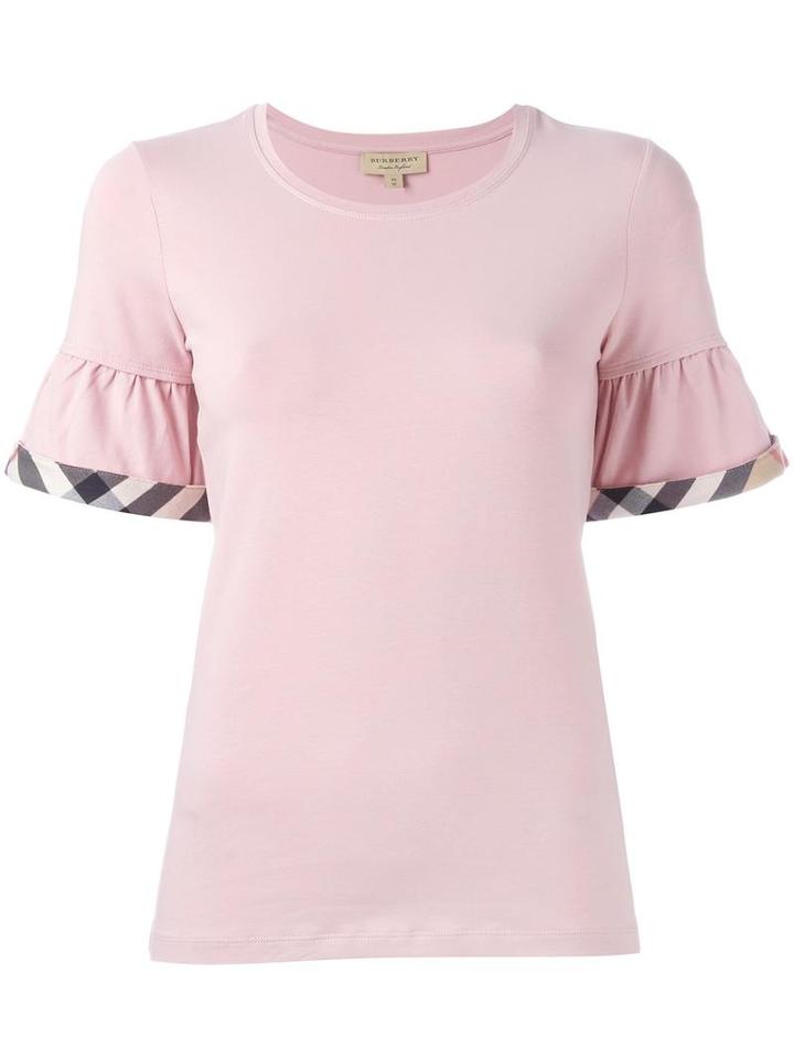 Burberry Checked Detailing T-shirt, Women's, Size: Small, Pink/purple, Spandex/elastane/cotton