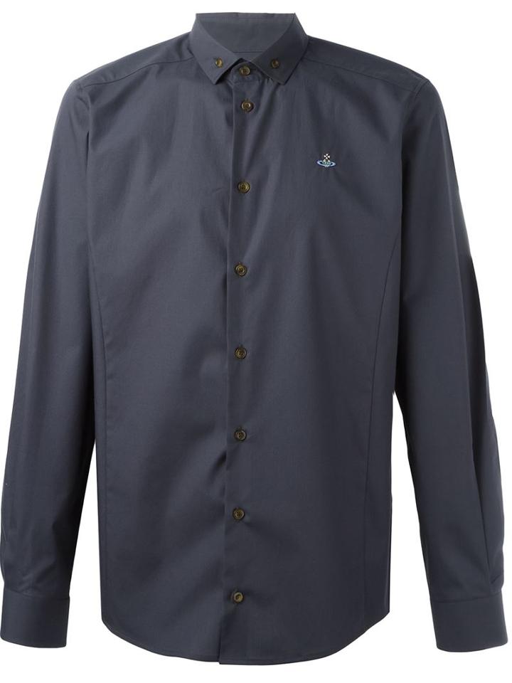 Vivienne Westwood Man Embroidered Logo Shirt, Men's, Size: 54, Grey, Cotton/spandex/elastane