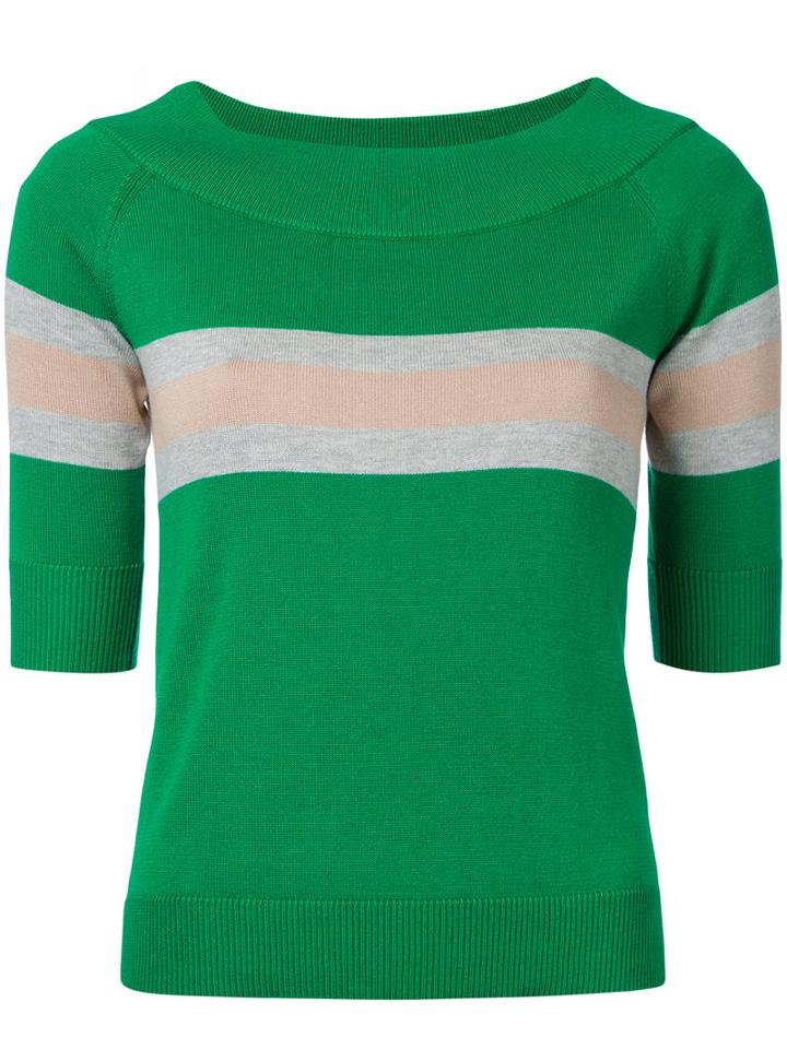 Guild Prime - Striped Half Sleeve Sweater - Women - Cotton/rayon - 36, Green, Cotton/rayon