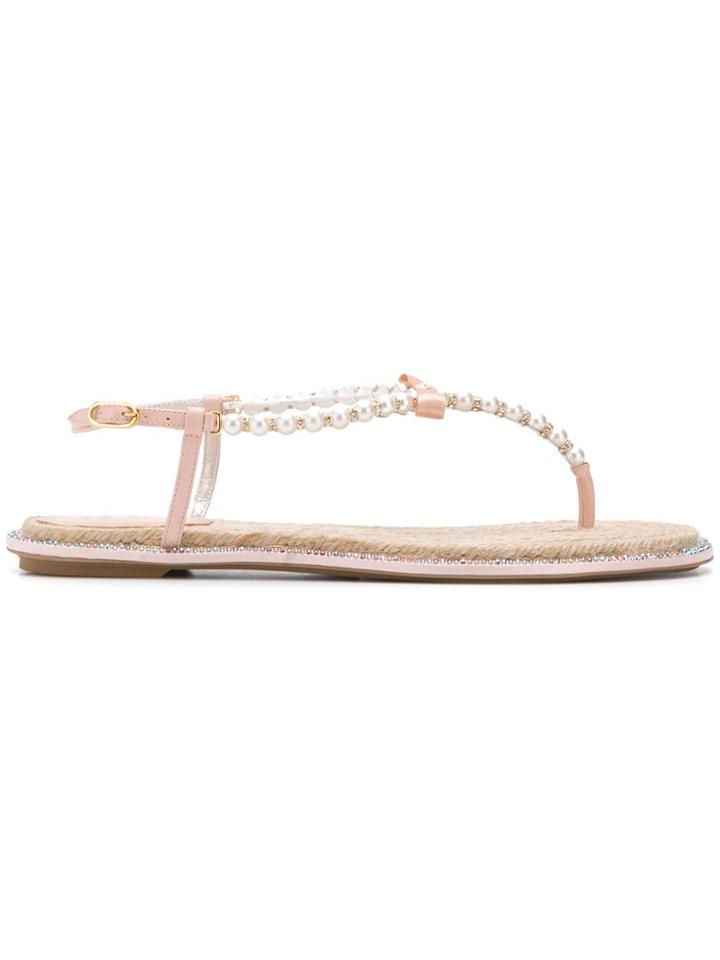 René Caovilla Espadrille Pearl Embellished Sandals - Neutrals