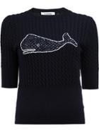 Thom Browne Cable Knit T-shirt, Women's, Size: 40, Blue, Wool