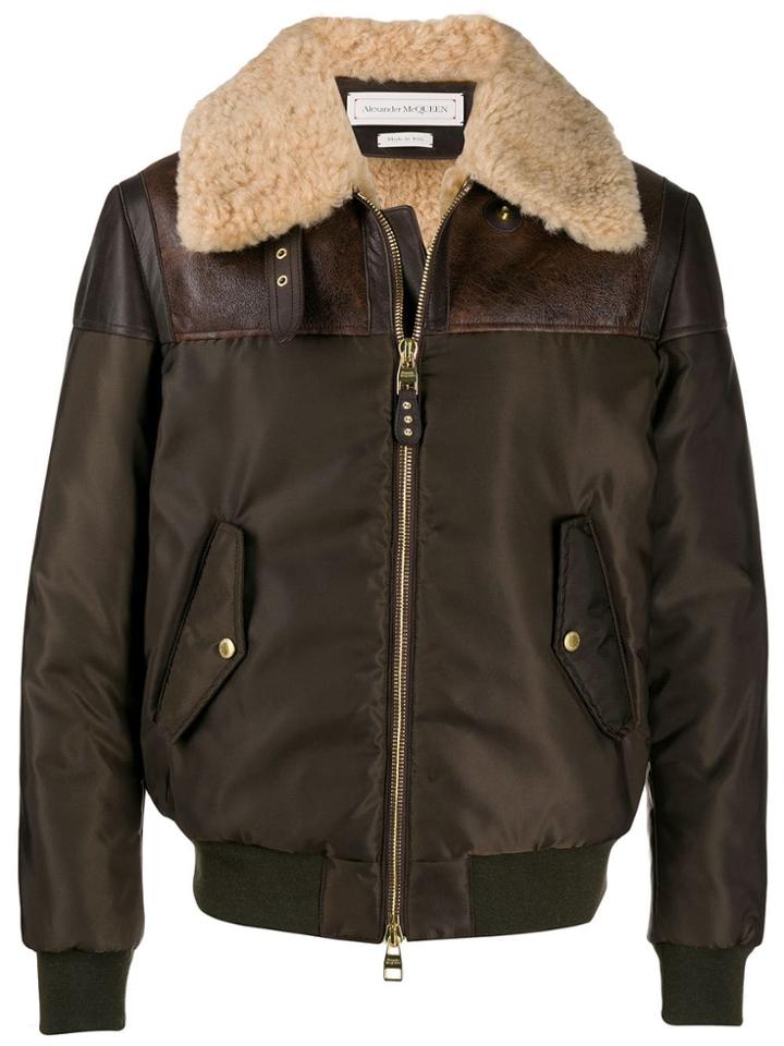 Alexander Mcqueen Logo Print Flight Jacket - Brown
