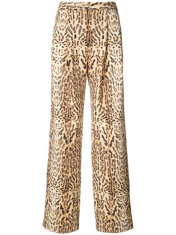 Adam Lippes Ocelot Printed Pleat Front Trousers - Yellow & Orange