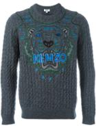 Kenzo 'tiger' Cable Knit Jumper, Men's, Size: Xl, Grey, Cotton/wool