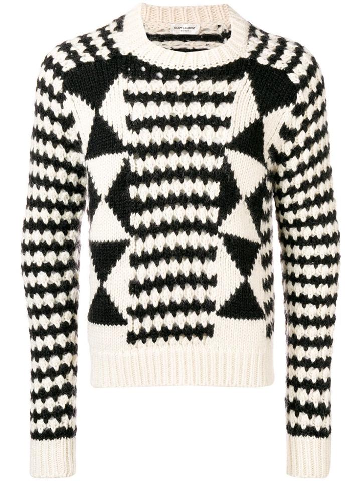 Saint Laurent Boxy Graphic Knit Jumper - Nude & Neutrals