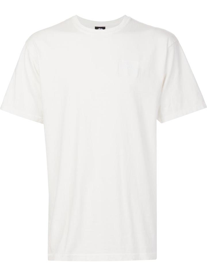 Stussy Logo Embroidered T-shirt, Men's, Size: Medium, White, Cotton