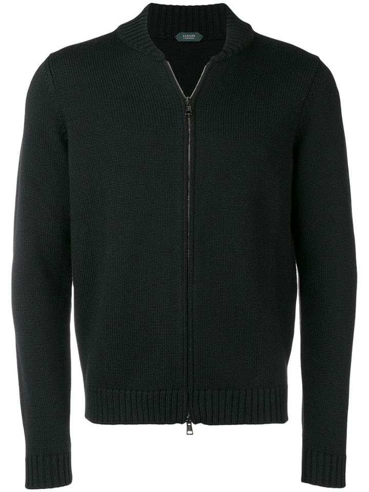 Zanone Zipped Cardigan - Black