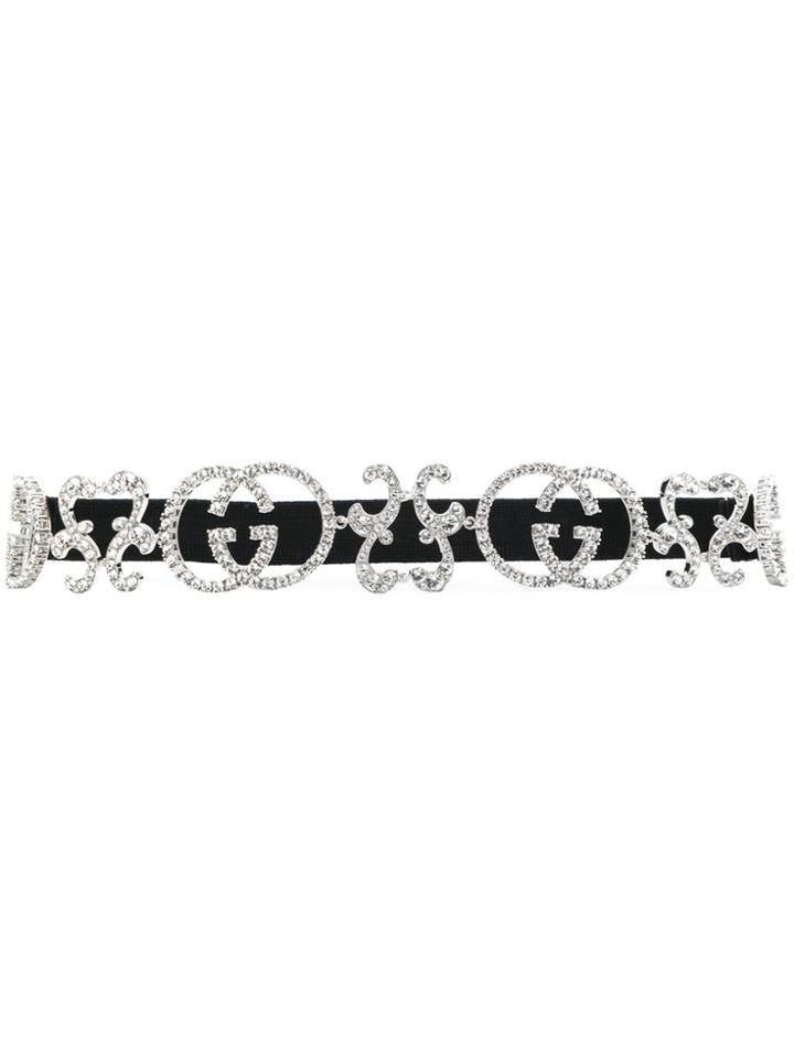 Gucci Crystal Interlocking G Headband - Black