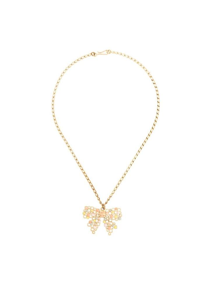 Chanel Pre-owned 2003 Stone Embellished Bow Necklace - Gold
