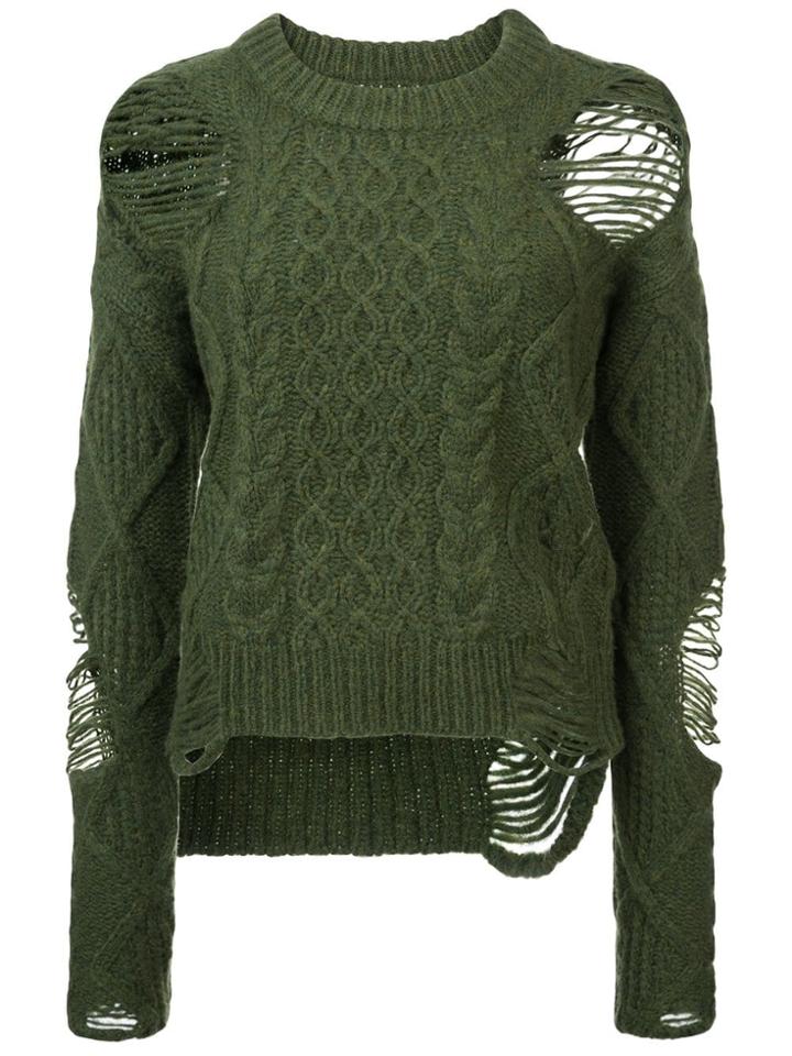 Nsf Distressed Knitted Sweater - Green
