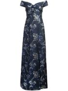 Aidan Mattox Twist Detail Jacquard Maxi Dress - Blue