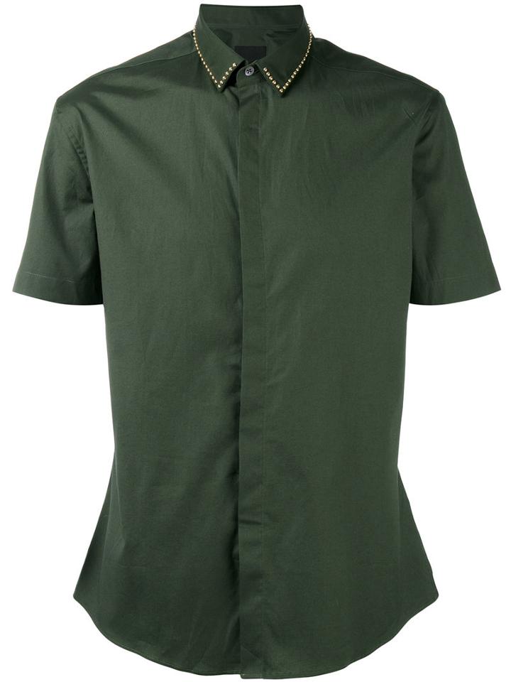 Les Hommes - Studded Collar Slim-fit Shirt - Men - Cotton/spandex/elastane - 48, Green, Cotton/spandex/elastane