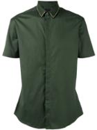 Les Hommes - Studded Collar Slim-fit Shirt - Men - Cotton/spandex/elastane - 48, Green, Cotton/spandex/elastane