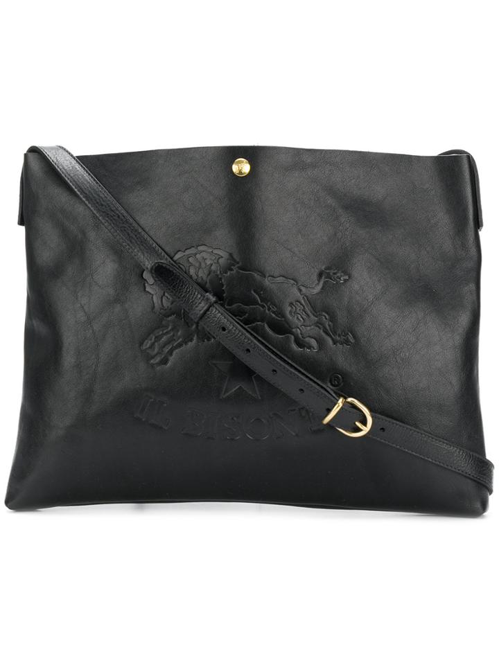 Il Bisonte Embossed Logo Front Shoulder Bag - Black
