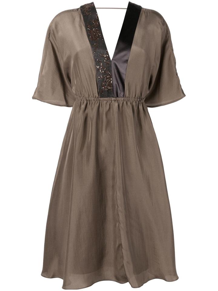 Brunello Cucinelli V-neck Midi Dress - Brown