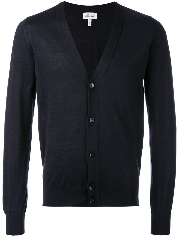 Brioni - V-neck Buttoned Cardigan - Men - Silk/cashmere - 58, Blue, Silk/cashmere