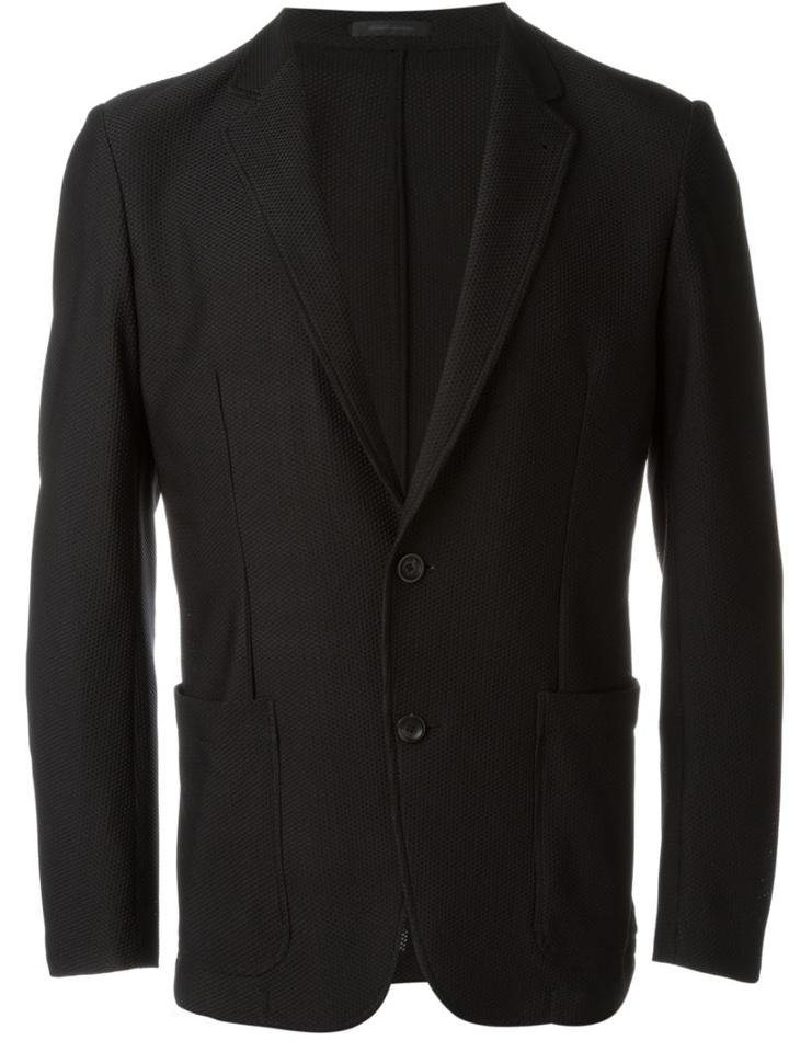 Armani Collezioni Two Button Blazer, Men's, Size: 52, Black, Polyester/spandex/elastane