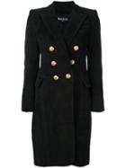 Balmain Peaked Lapel Button-up Coat, Women's, Size: 42, Black, Cotton/lamb Skin/viscose