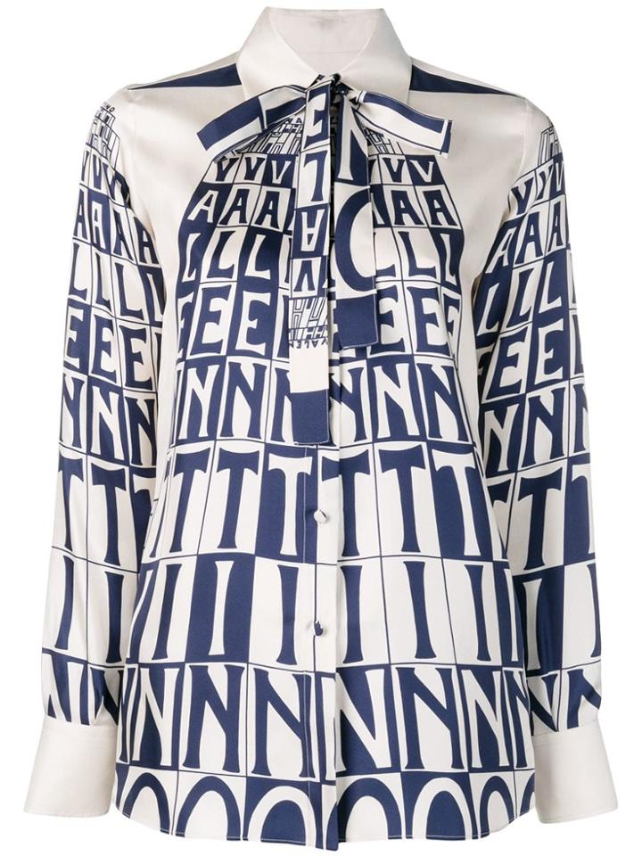 Valentino Letter Print Pussy Bow Shirt - White