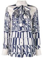 Valentino Letter Print Pussy Bow Shirt - White