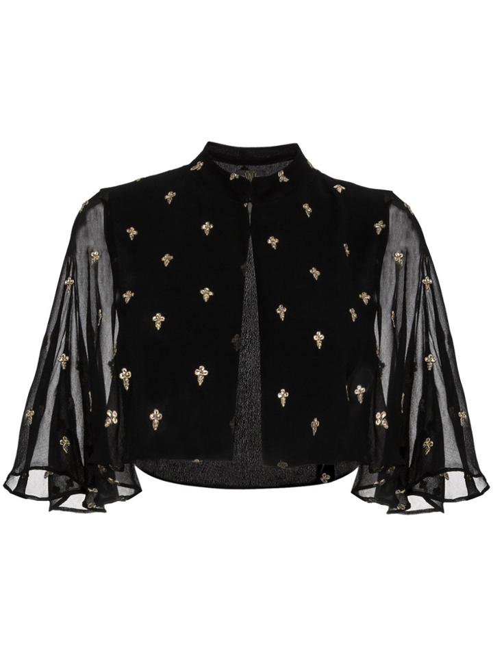 De La Vali Embroidered Bolero Cape Jacket - Black