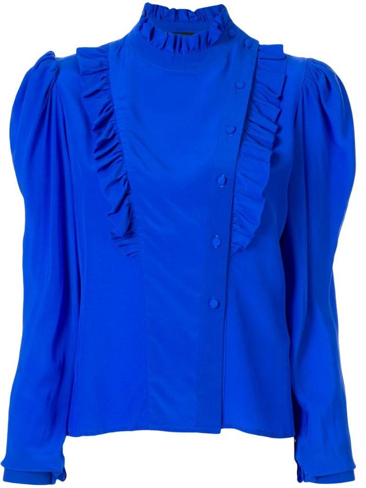 Anna October Magenta Ruffle-trimmed Blouse - Blue