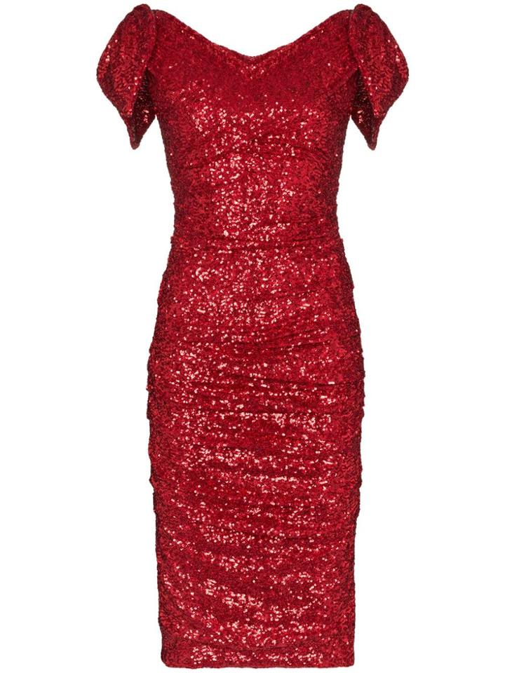 Dolce & Gabbana Ruched Sequinned Midi Dress - Red