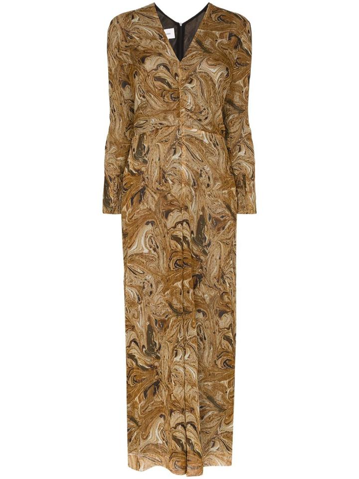 Nanushka Lotus Marble Print Jumpsuit - Brown