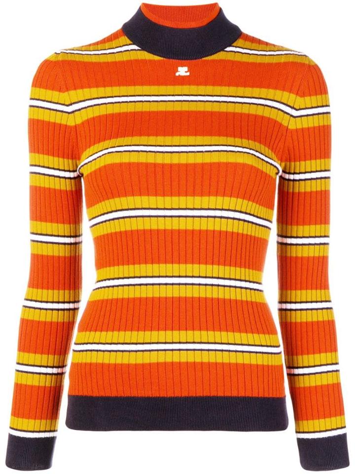 Courrèges Striped Fitted Sweater - Orange