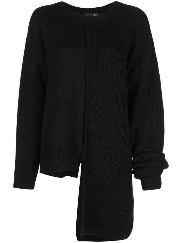 Y's Ribbed Panelled Asymmetric Jumper - Black
