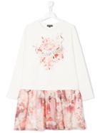 Roberto Cavalli Kids Floral Ruffled Longsleeved Dress - White
