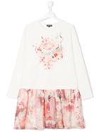 Roberto Cavalli Kids Floral Ruffled Longsleeved Dress - White