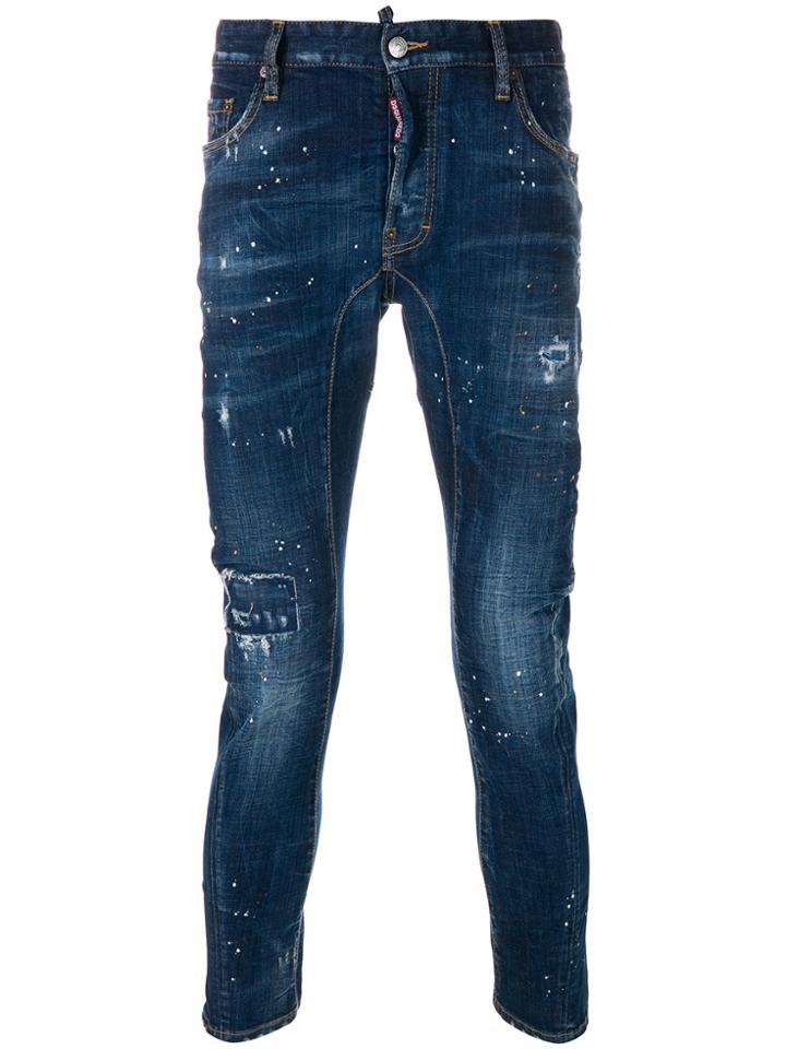 Dsquared2 Cropped Paint Splatter Jeans - Blue
