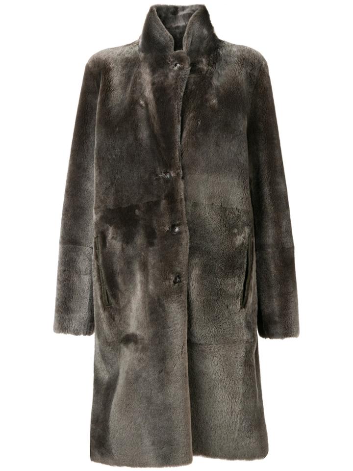 Joseph Single-breasted Fur Coat - Grey